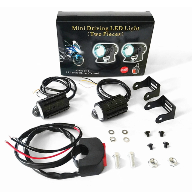 バイク用フォグライト2色切替 LEDプロジェクターフォグ ホワイト&イエロー切替式 ハンドルスイッチ付 バイク用爆光フォグランプ左右セット拍卖