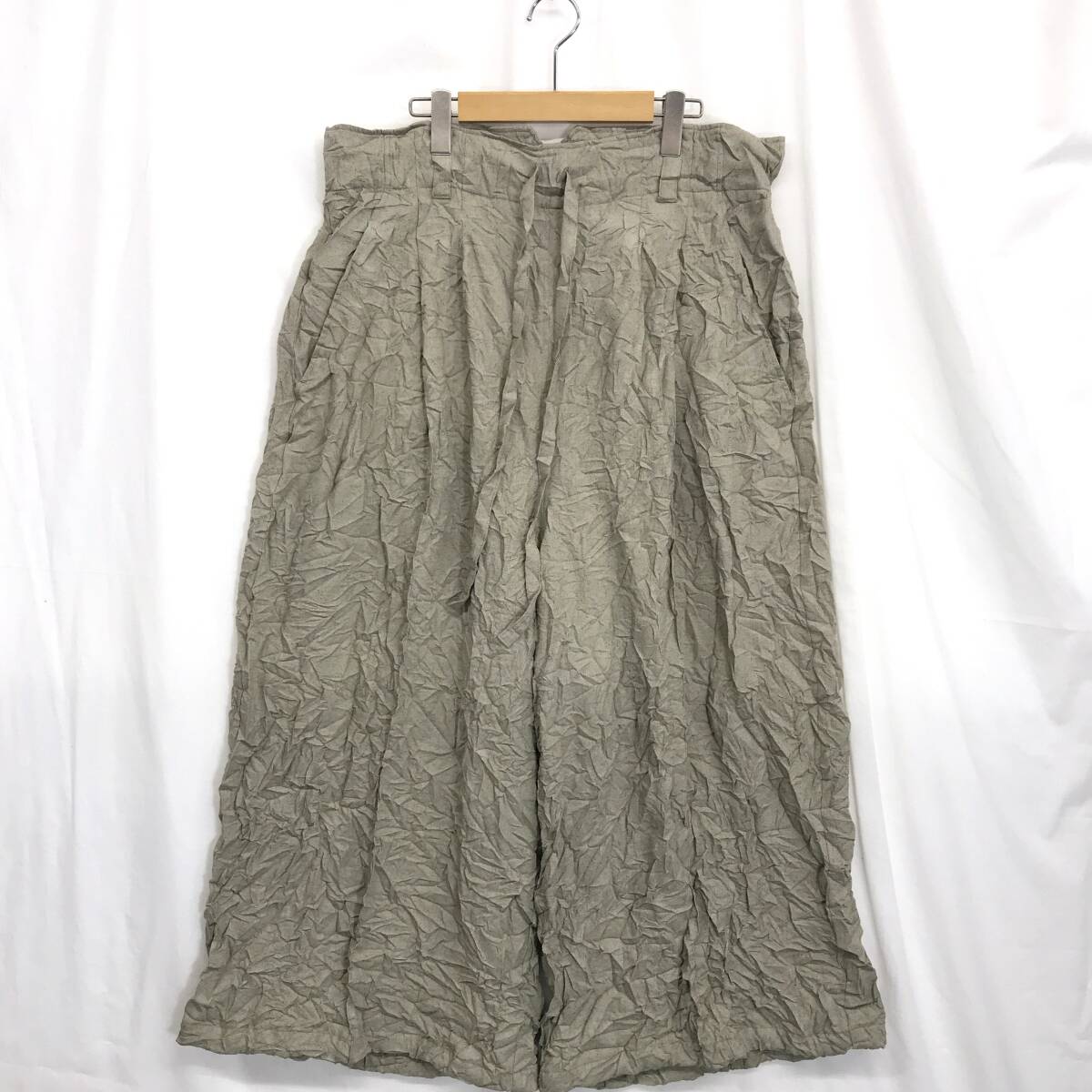 KZ1069★i'm here : UNFORM : WIDE PANTS★M★グレー系 定価\47,300- リネンライク 皺加工ワイドパンツ アイムヒアー拍卖