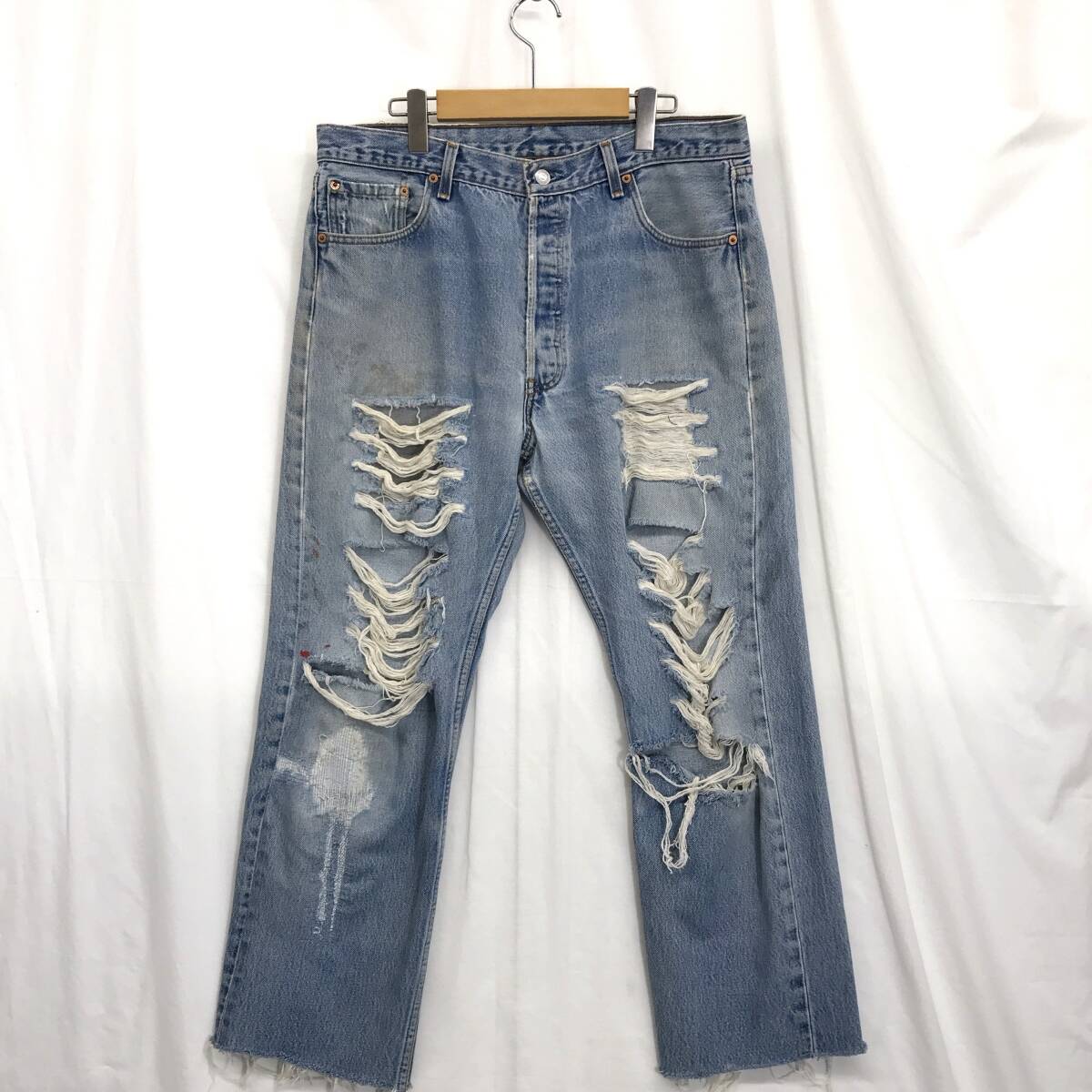 JZ0825★Levi's : 90's USA製 501-0000 ボタン裏524 ダメージジーンズ★38★インディゴ ボタンフライ デニム vintage拍卖