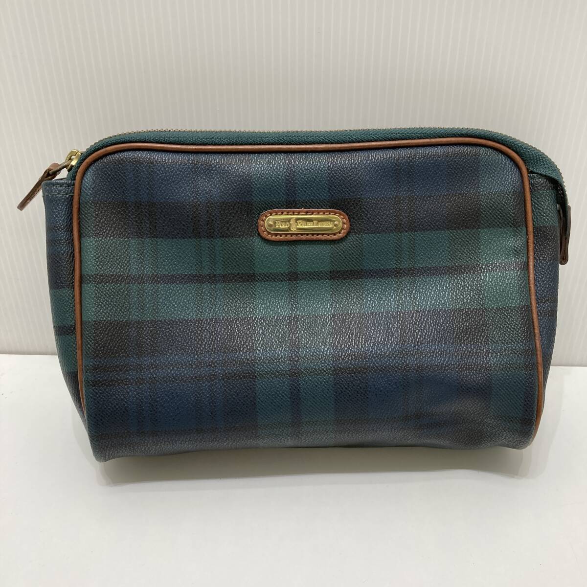 【中古】POLO RALPH LAUREN ポロラルフローレン クラッチバッグ ポーチ タータンチェック ブルー×グリーン拍卖