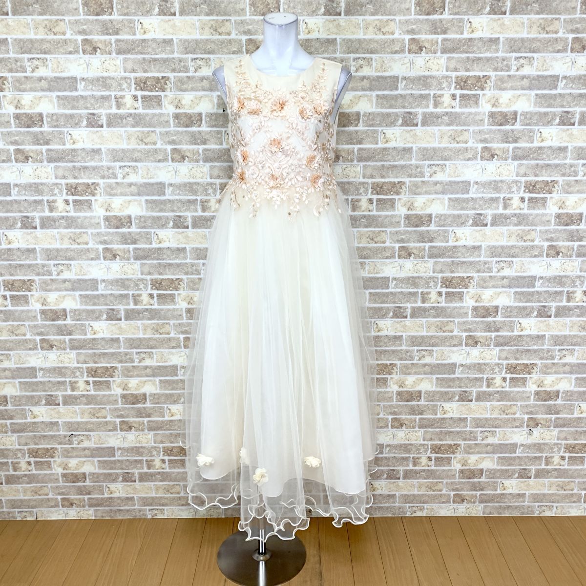 1円 ドレス ロングドレス 170 ベージュクリーム系 パーティードレス カラードレス 発表会 イベント 中古15896拍卖