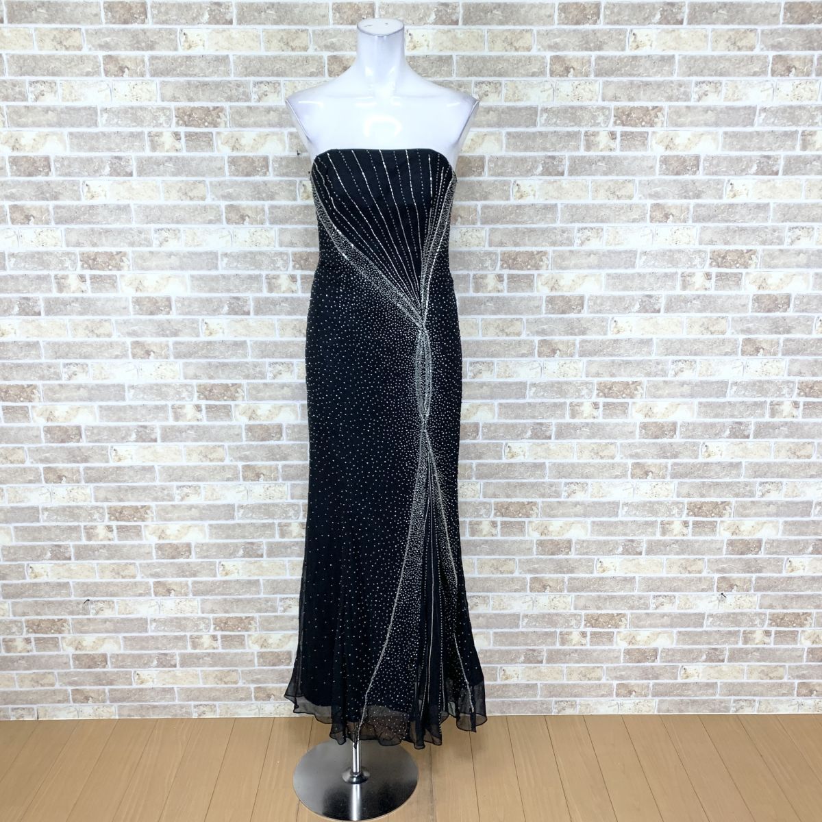 1円 ドレス Bicici ロングドレス XS 黒系 SILK100% パーティードレス カラードレス キャバドレ 発表会 中古15888拍卖