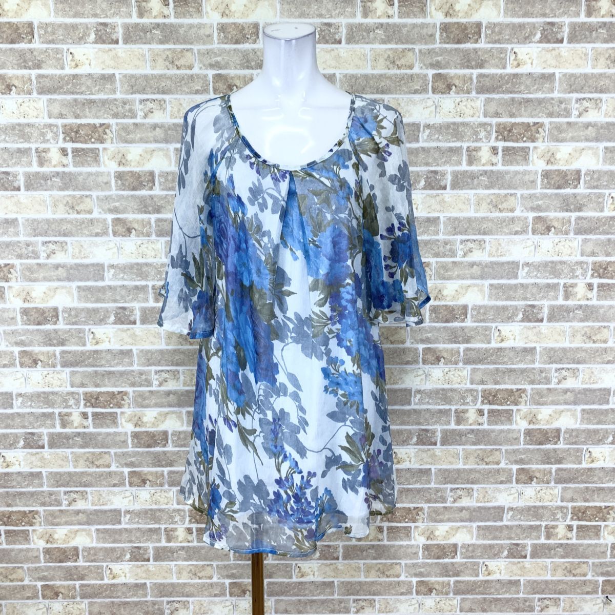 1円 トップスワンピース【ネコポス可】 Bou Jeloud 38 青系柄 カラードレス キャバドレ 発表会 イベント 中古15915拍卖