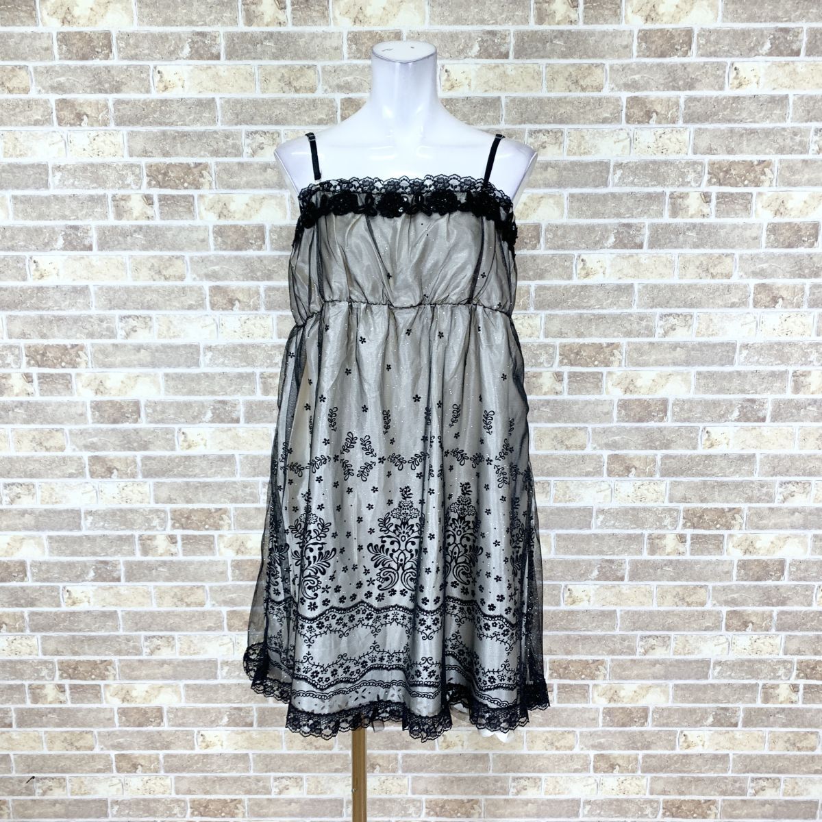 1円 ドレス INGNI ワンピース M 黒中生地ベージュ カラードレス キャバドレ 発表会 イベント 中古15930拍卖