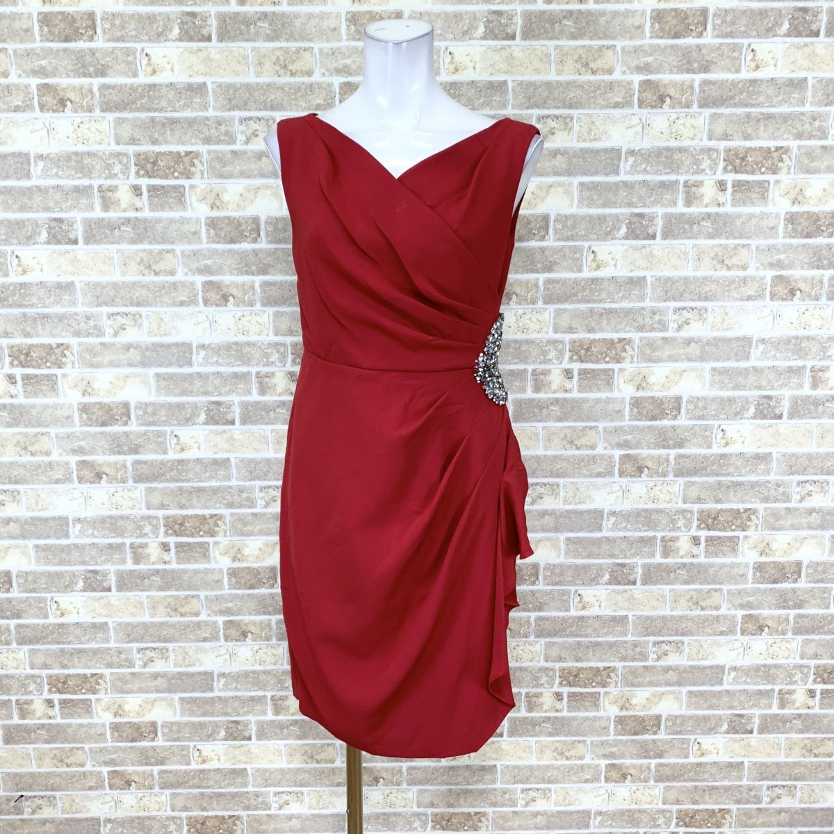 1円 ドレス Diagram ワンピース 36 赤系 カラードレス キャバドレ 発表会 イベント 中古15948拍卖