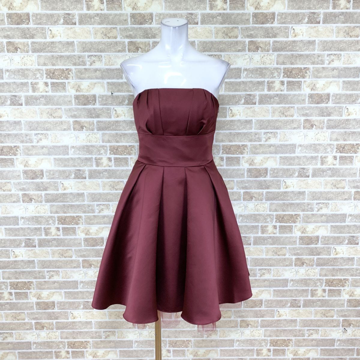 1円 ドレス Oz ミニドレス S 赤えんじ系 カラードレス キャバドレ 発表会 イベント 中古15972拍卖