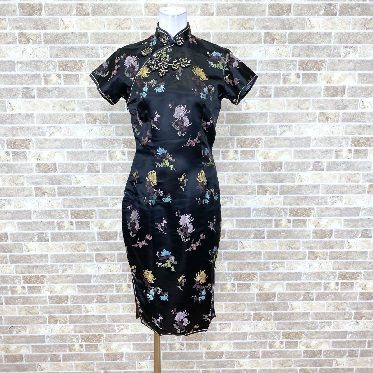 1円チャイナドレス【ネコポス可】 Peony ワンピース 32 黒系柄 カラードレス キャバドレ イベント 中古16022拍卖
