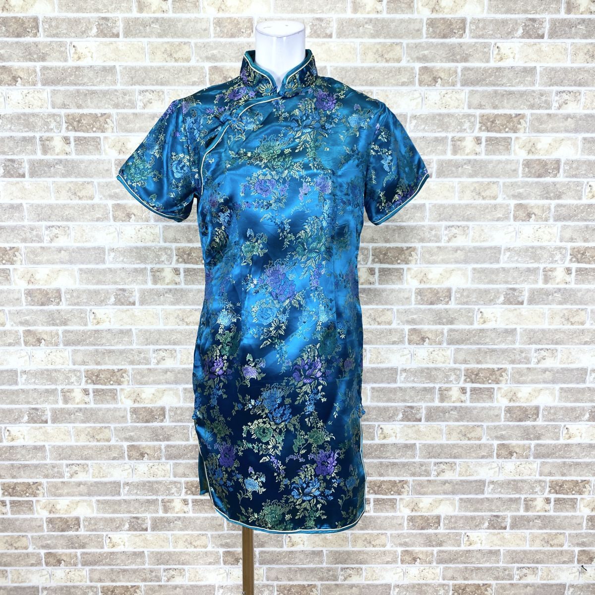 1円チャイナドレス【ネコポス可】 PAJAMA ワンピース M 青系柄 カラードレス キャバドレ イベント 中古16025拍卖