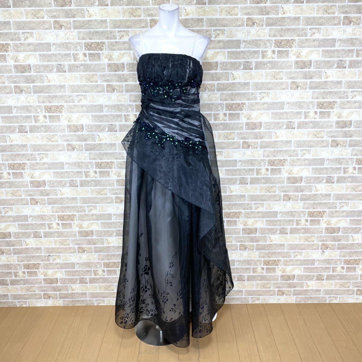 1円 ドレス ICHIOKU ロングドレス 黒系 パーティードレス カラードレス キャバドレ 発表会 イベント 中古16039拍卖
