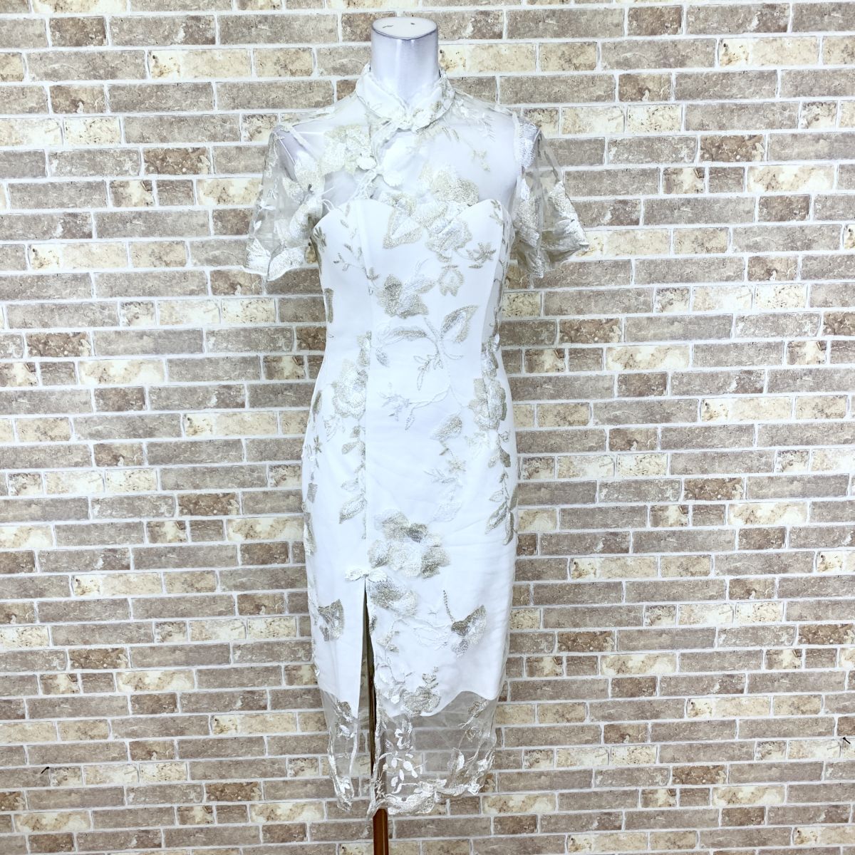 1円 チャイナ風ドレス Love Rich ロングワンピース M 白系 カラードレス キャバドレ 発表会 イベント 中古16089拍卖