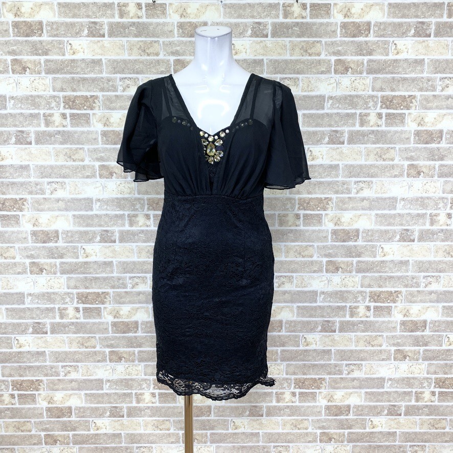 1円 ドレス Tika ミニドレス M 黒 カラードレス キャバドレ 発表会 イベント 中古15903拍卖