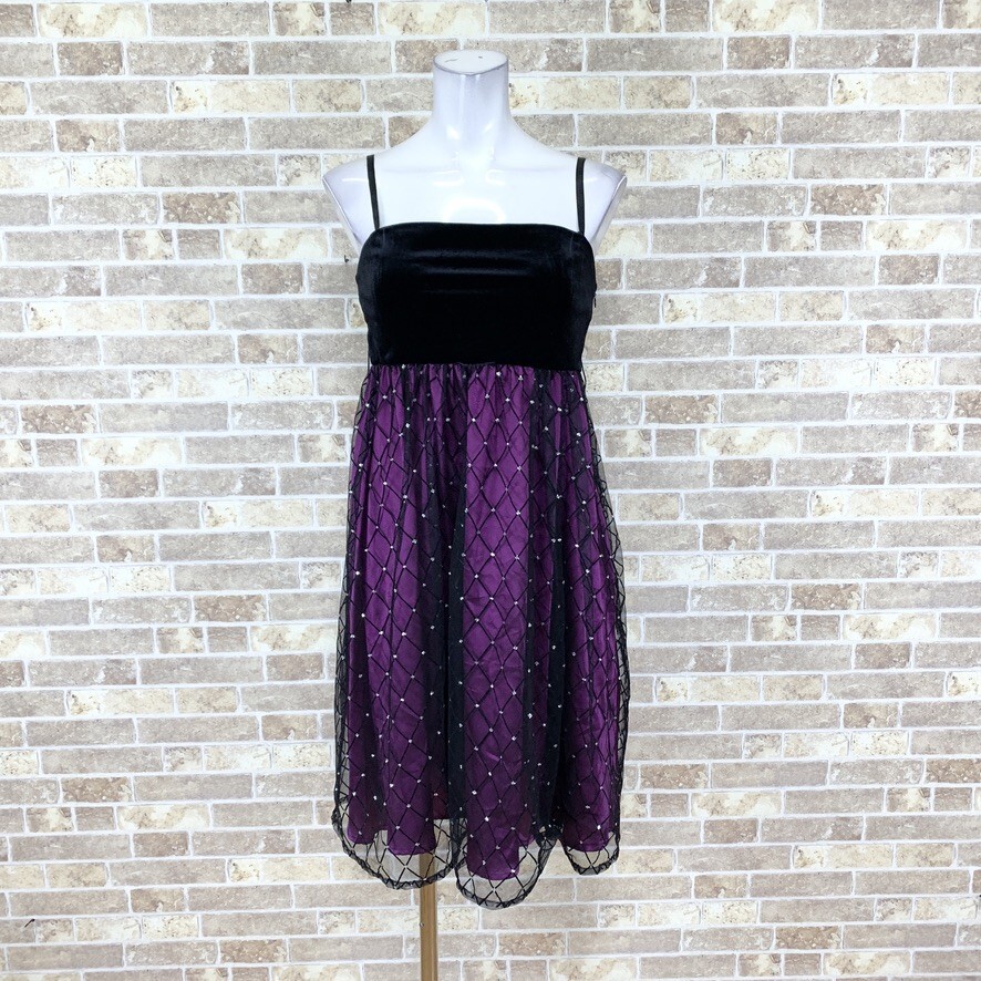 1円 ドレス JAYRO ワンピース 9AR ベロア黒紫系 カラードレス キャバドレ 発表会 イベント 中古15995拍卖