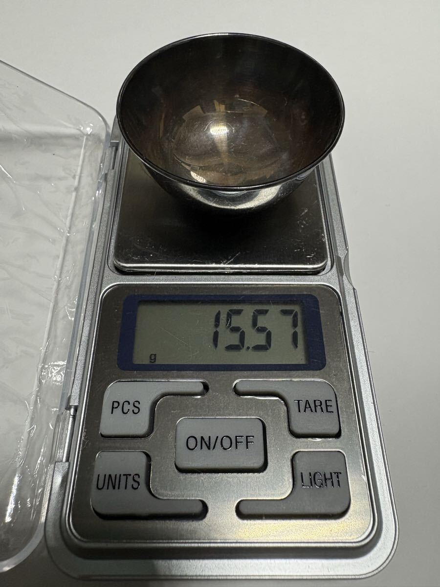 【1円スタート/純銀杯】銀盃 刻印あり 約15.57g 純銀製 銀杯 シルバーアンティーク 記念品 素材混在 現状品 純銀 SILVER 貴金属 刻印あり拍卖