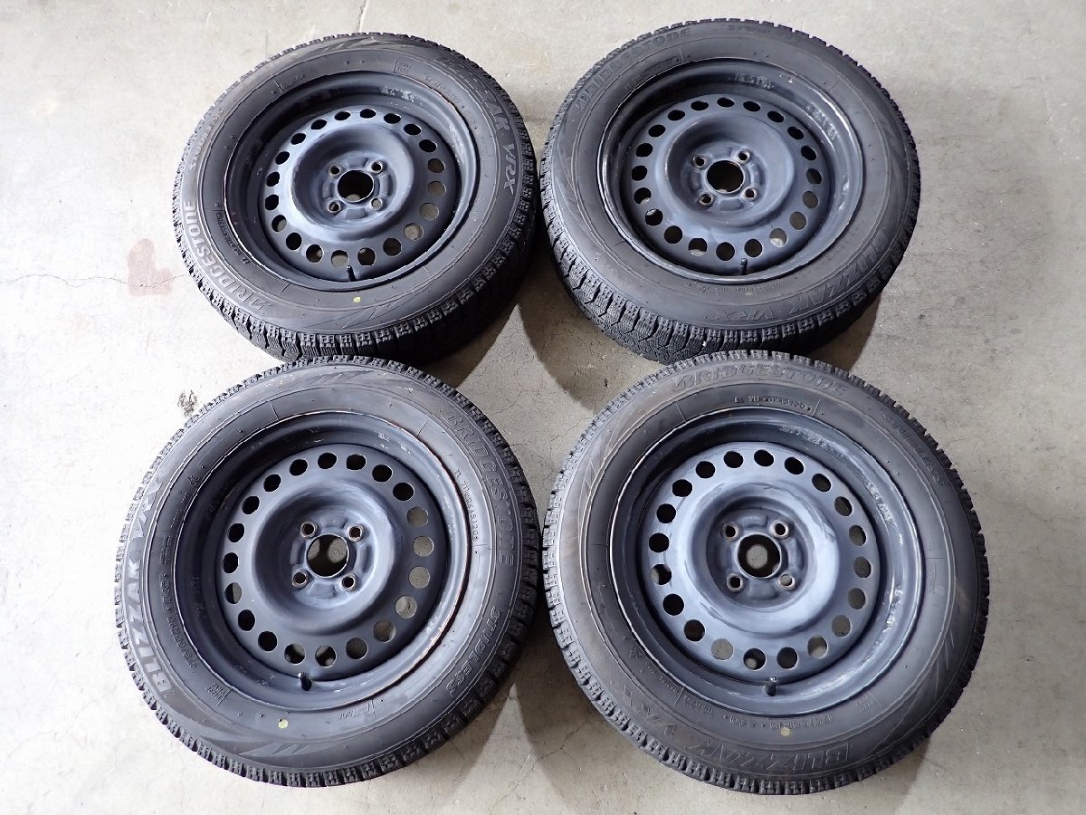 YS19095【送料無料175/65R15】ニッサン純正スチール フィットなどへ 中古スタッドレスセット ■15×5.5J 100/4H ET約40■1円スタート拍卖