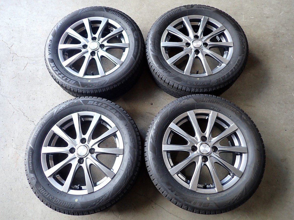 YS19492【送料無料185/60R15】フィット ヤリス ヴィッツ スイフトなどに BS VRX3 中古スタッドレス ■15×5.5J 100/4H ET42■拍卖