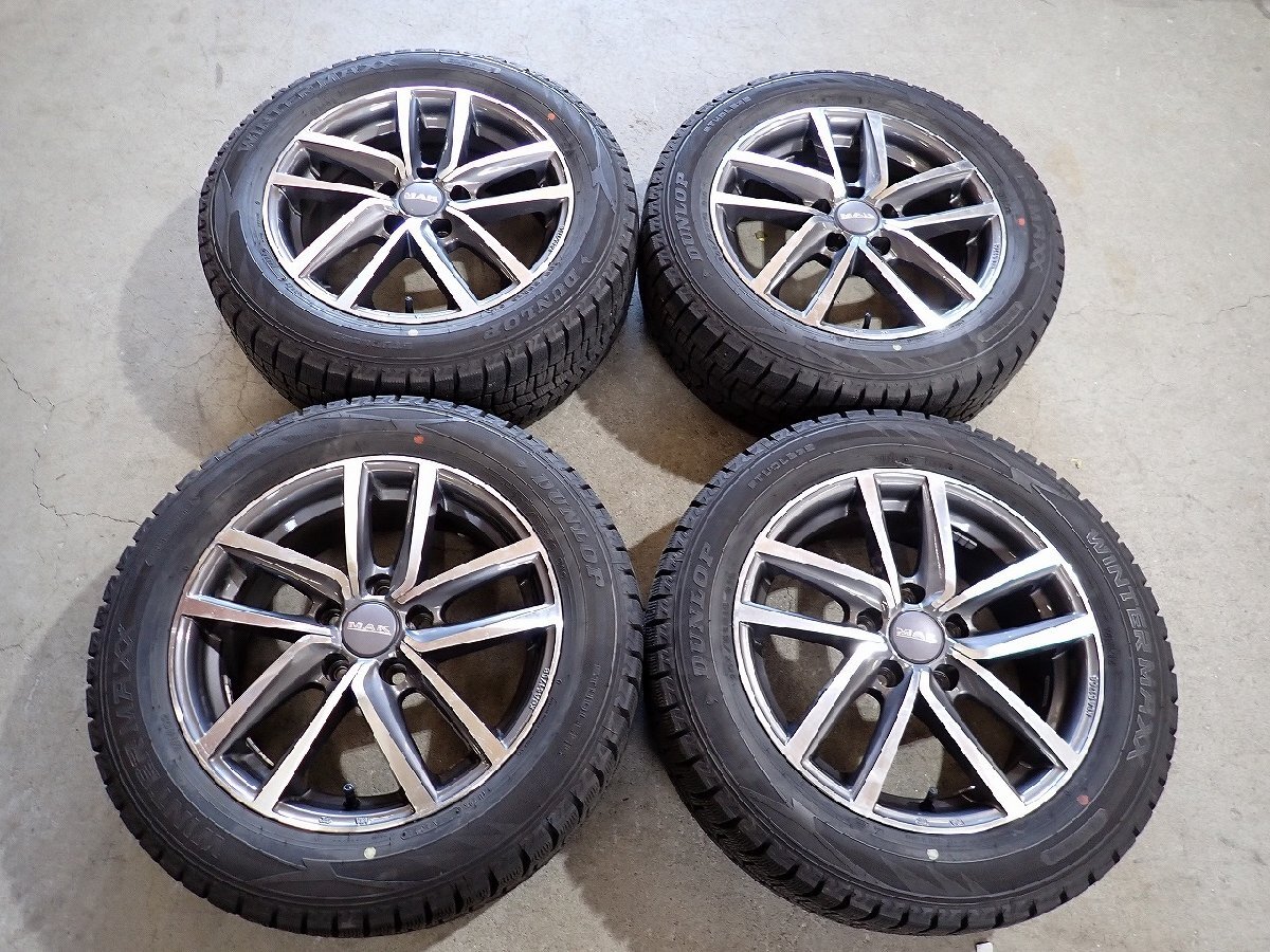 YS23609【送料無料205/55R16】ゴルフ ゴルフトゥーランなどに 2024年製 ダンロップ 中古スタッドレス ★16×6.5J 112/5H ET42★拍卖