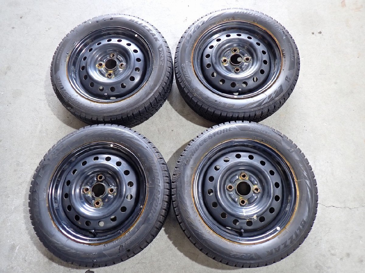 YS22864【送料無料155/65R14】タント ミラ ムーブ ウェイクなどに BS 中古スタッドレスセット ▼14×4.5J 100/4H ET約45▼1円スタート拍卖