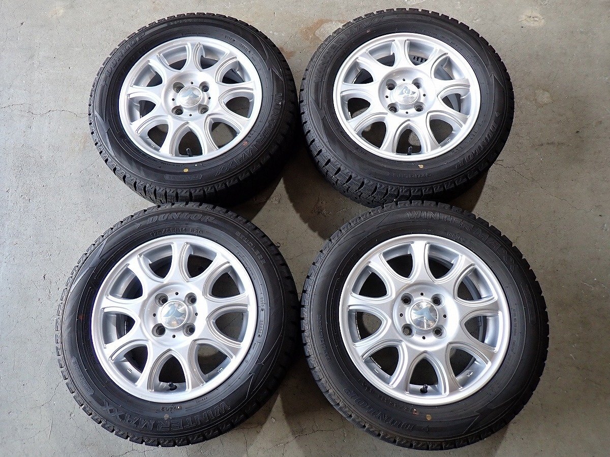 YS20401【送料無料175/65R14】フィット フィットアリアなどへ ダンロップ 中古スタッドレス ▼14×5.5J 100/4H ET48▼1円スタート拍卖