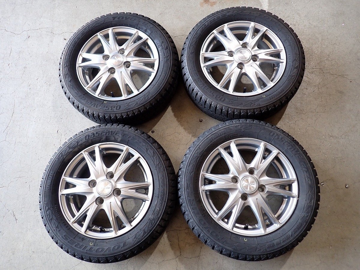 YS20299【送料無料155/65R13】ライフ ラパン プレオ モコ ピノなどに TOYO 中古スタッドレス ●13×4J 100/4H ET43●1円スタート拍卖