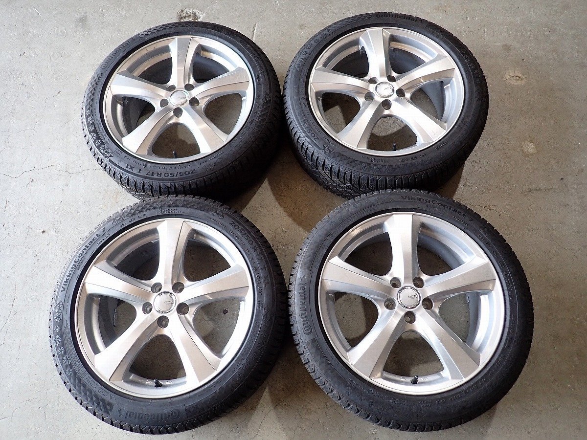 YS20296【送料無料205/50R17】インプレッサ G4 スポーツ等へ コンチネンタル 中古スタッドレス ★17×7J 100/5H ET48★1円スタート拍卖