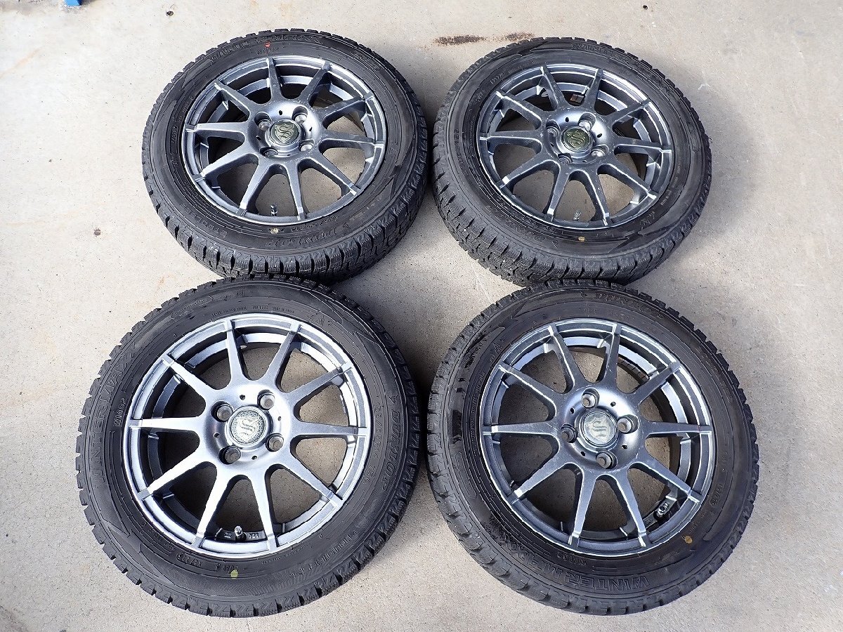 YS23270【送料無料155/65R14】NーBOX タント スペーシア ムーブなどに 中古スタッドレスセット ★14×4.5J 100/4H ET43★1円スタート拍卖