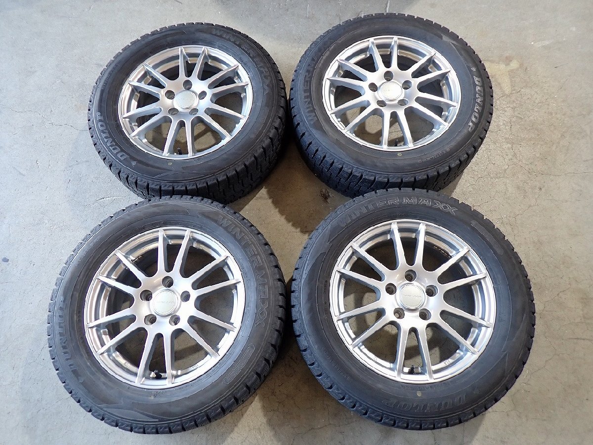 YS23306【送料無料215/60R16】オデッセイ ヴェゼル エスティマ等 ダンロップ 中古スタッドレス ▼16×6.5J 114.3/5H ET52▼1円スタート拍卖