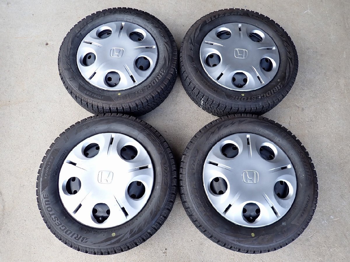 YS23289【送料無料155/65R13】ホンダ純正スチール ライズ ザッツ ゼストに 中古スタッドレス ★13×4J 100/4H ET約40★1円スタート拍卖