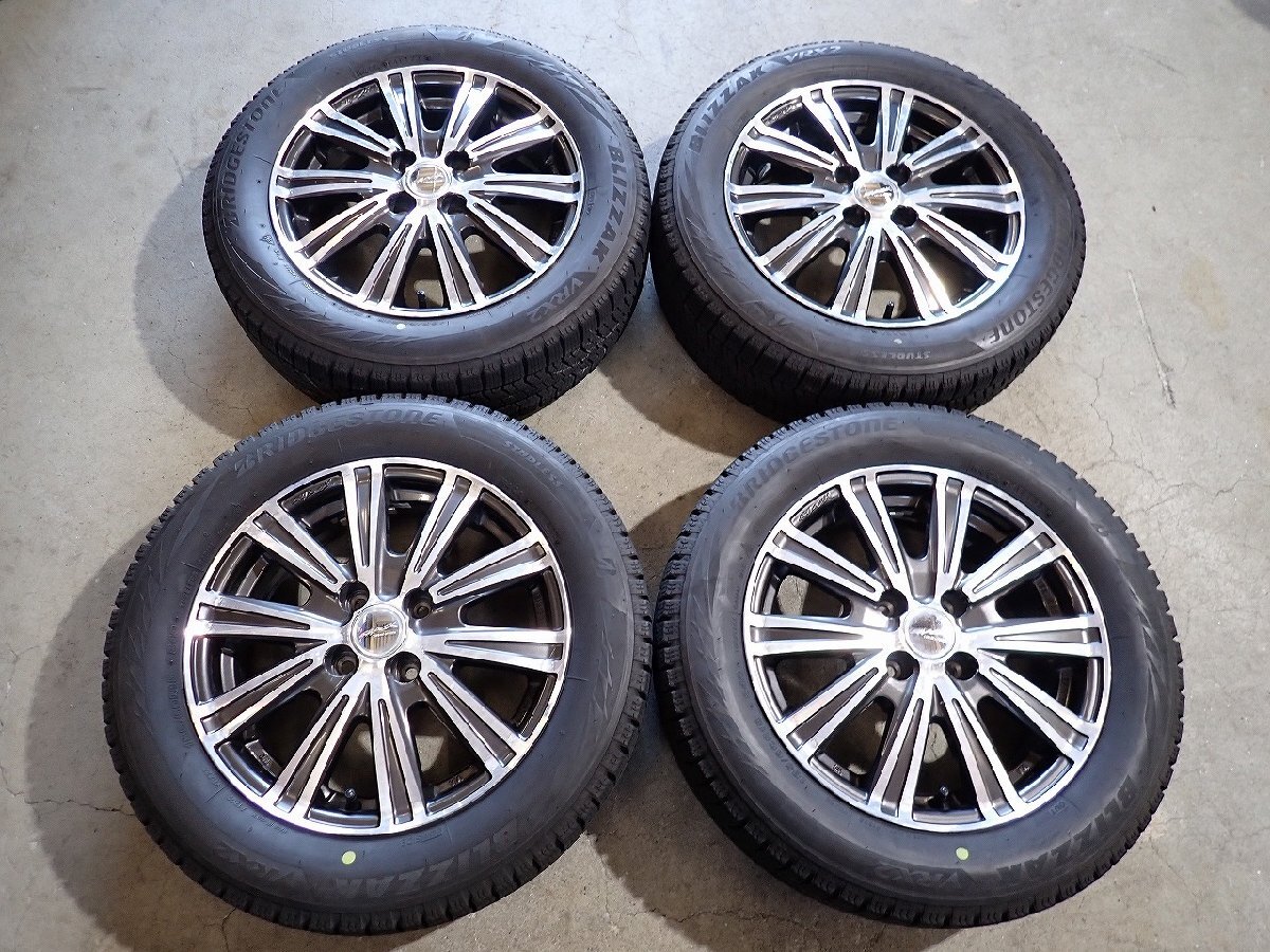 YS23281【送料無料185/60R15】フィット ヤリス ヴィッツなどに 2023年製 BS 中古スタッドレス ■15×5.5J 100/4H ET43■1円スタート拍卖