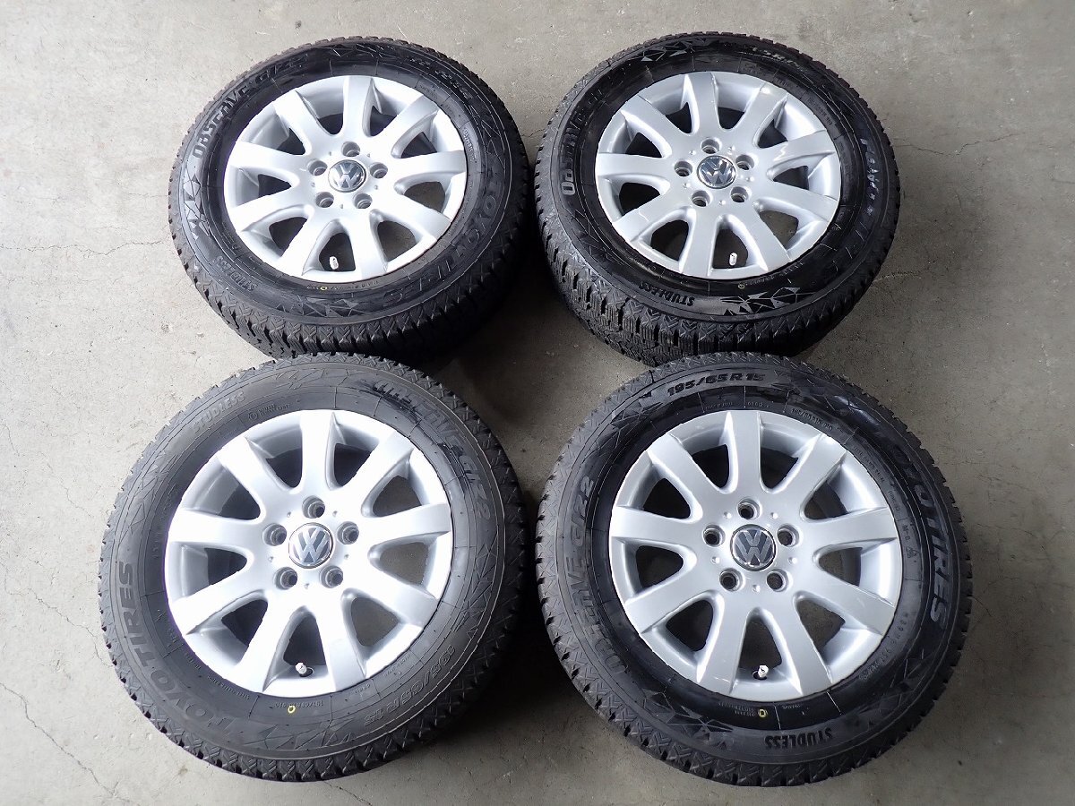 YS23041【送料無料195/65R15】VW フォルクスワーゲン純正 ゴルフ純正 中古スタッドレスセット ▼15×6.5J 112/5H ET50▼拍卖