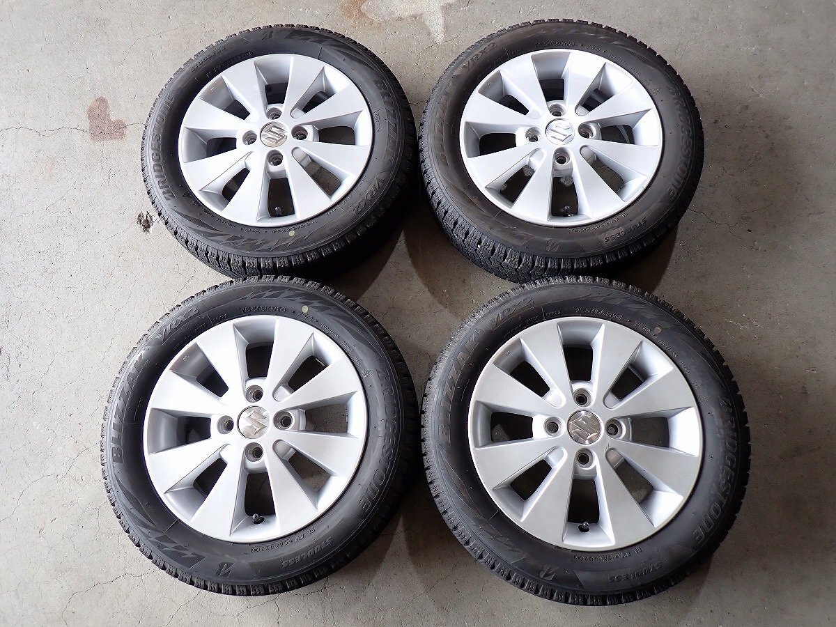 YS20470【送料無料155/65R14】スズキ純正 ワゴンR スペーシア ラパンなどに 中古スタッドレス ★14×4.5J 100/4H ET45★1円スタート拍卖