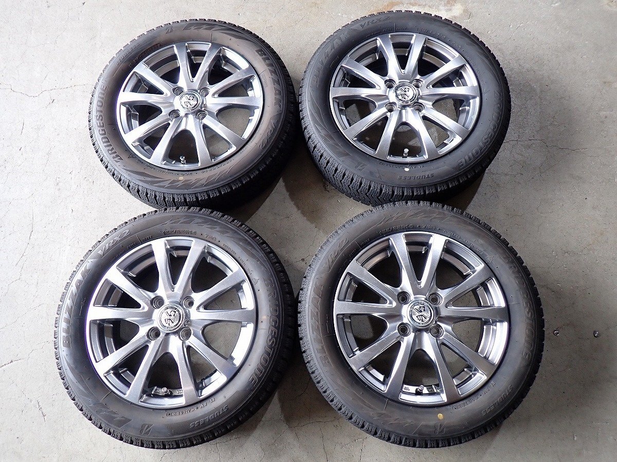 YS20473【送料無料155/65R14】NーBOX タント スペーシア デイズ デリカミニ等 中古スタッドレス ■14×4.5J 100/4H ET43■1円スタート拍卖