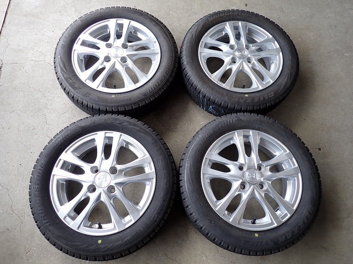 YS20456【送料無料155/65R14】タント スペーシア N-BOX デイズなどに BS 中古スタッドレス ★14×4.5J 100/4H ET43★1円スタート拍卖