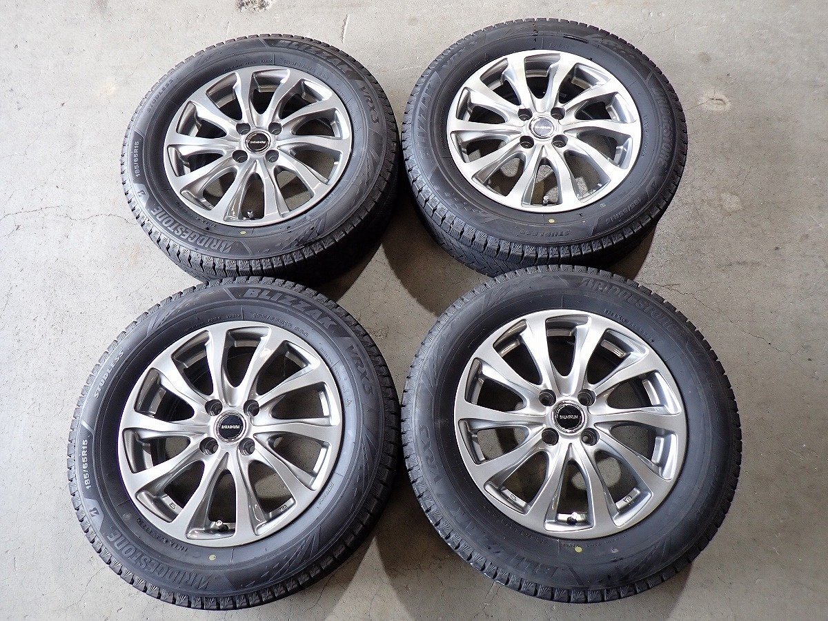 YS20436【送料無料185/65R15】GB4型フリード ノート ティーダ等 BS VRX3 中古スタッドレス ★15×5.5J 100/4H ET42★1円スタート拍卖