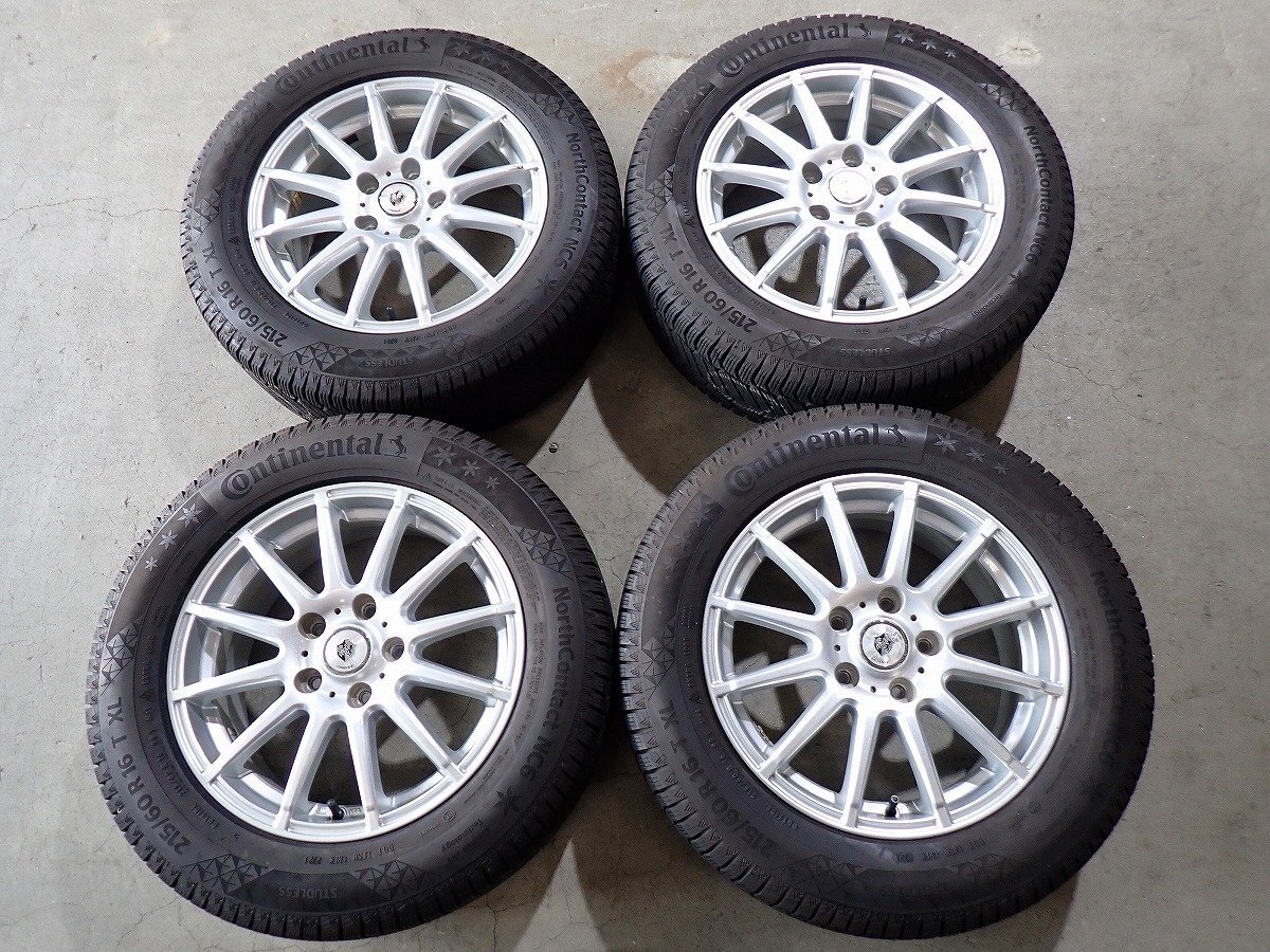 YS20415【送料無料215/60R16】オデッセイ ヴェゼル エスティマ マークX 中古スタッドレス ▼16×6.5J 114.3/5H ET53▼1円スタート拍卖