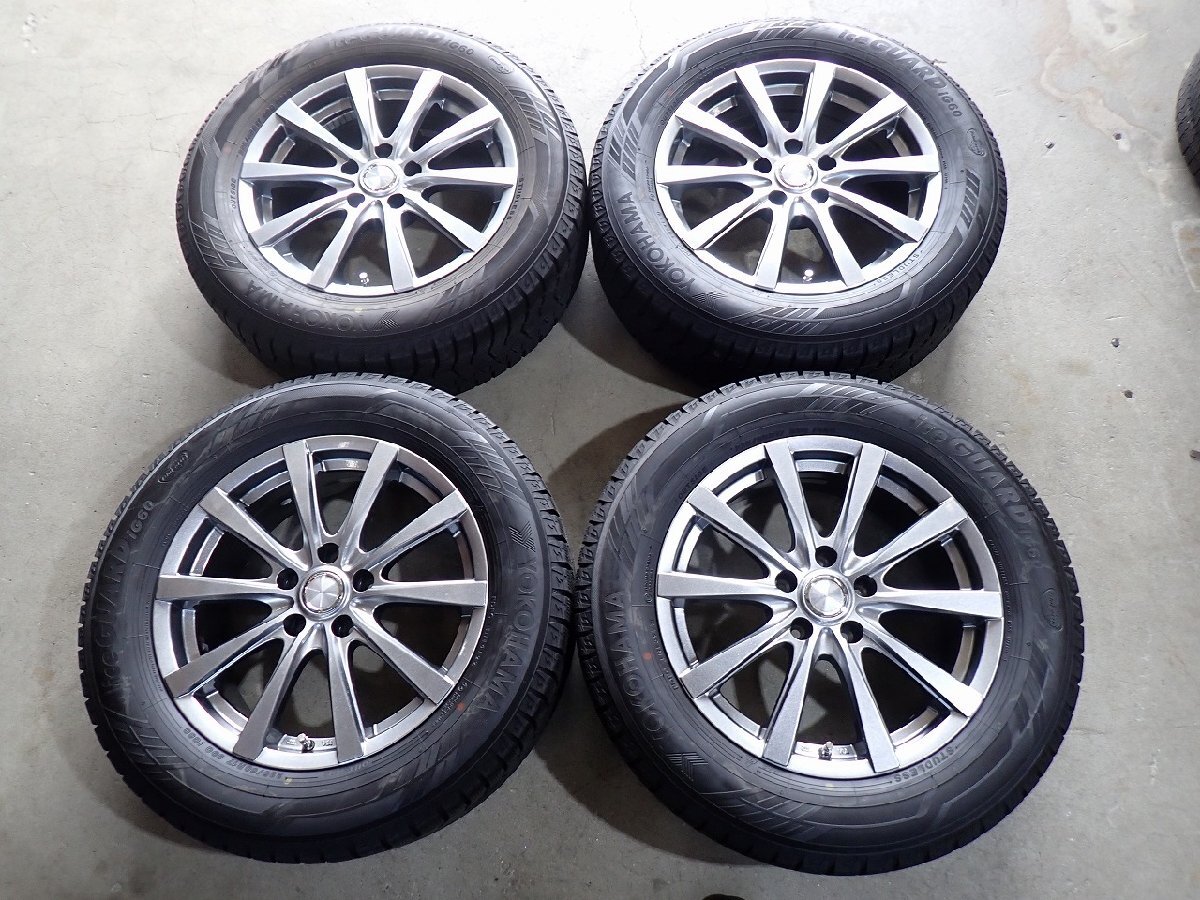 YS22705【送料無料225/60R17】アルファード ヴェルファイアなど 2022年製 中古スタッドレスセット■17×7J 114.3/5H ET43■1円スタート拍卖