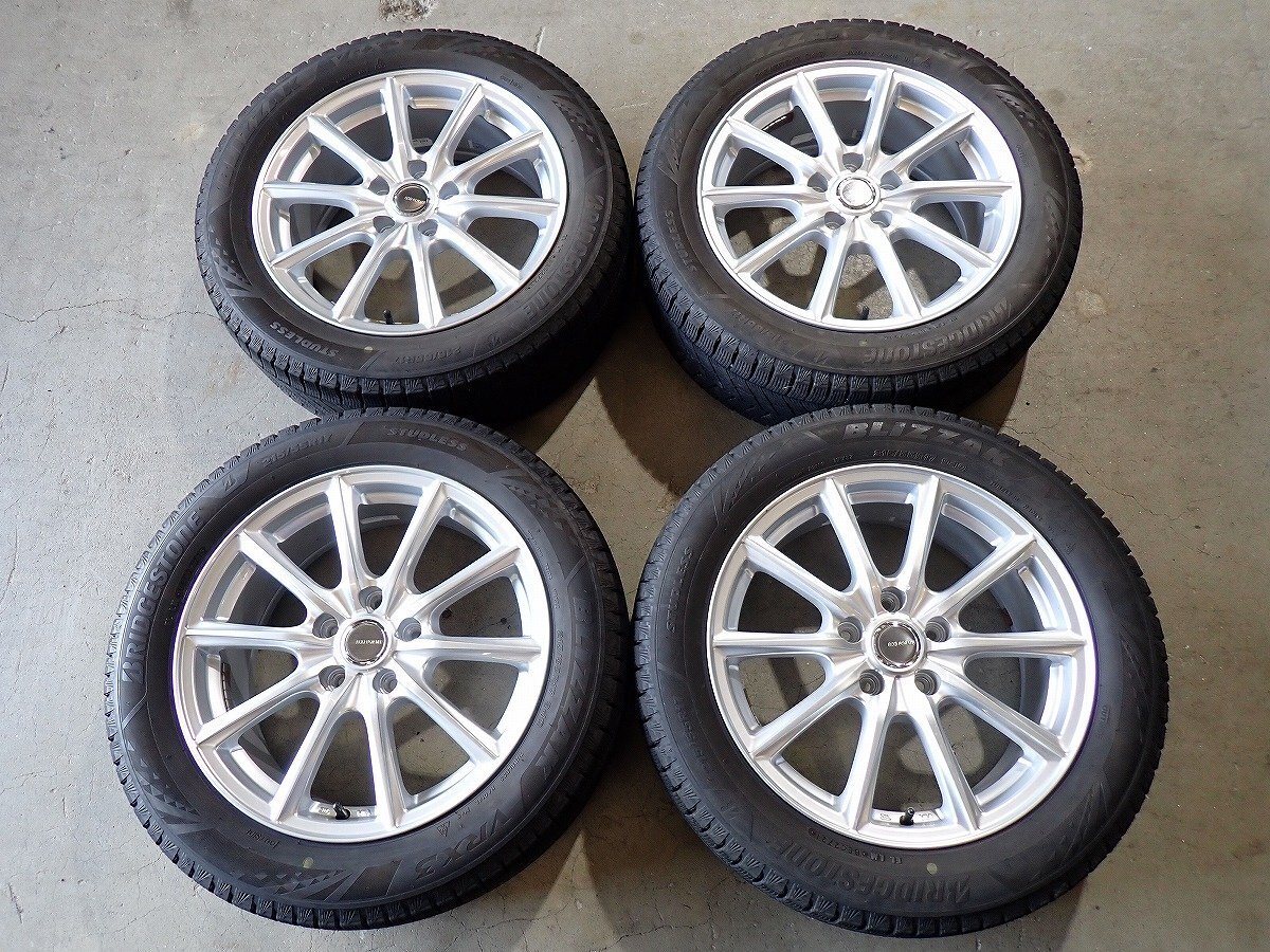 YS20519【送料無料215/55R17】エスティマ カムリ クラウン マークXなどに 中古スタッドレス ■17×7J 114.3/5H ET45■1円スタート拍卖