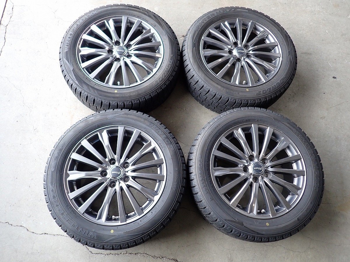 YS20551【送料無料215/55R17】オデッセイ ヴェゼル エスティマ等 中古スタッドレス ★17×7J 114.3/5H ET55★1円スタート拍卖