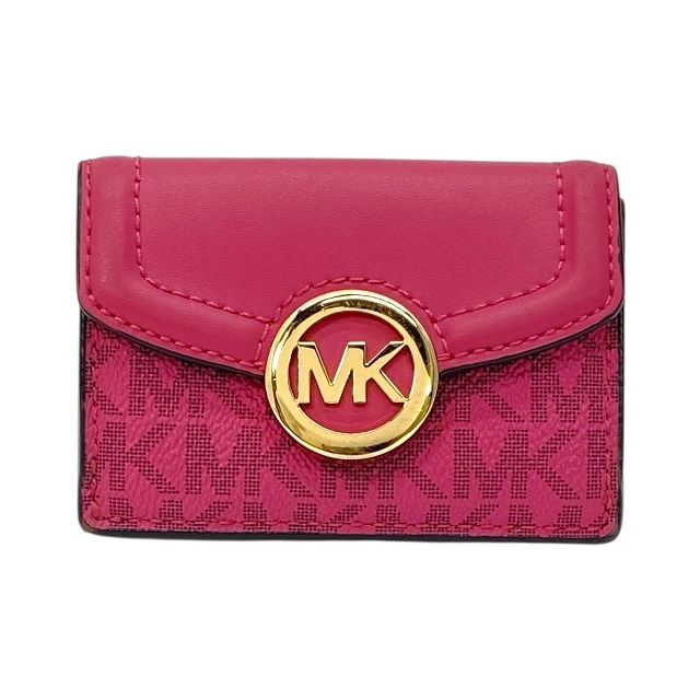 マイケルコース 財布 三つ折り財布 折り財布 コンパクト MKロゴ シグネチャー レザー ピンク ゴールド MICHAEL KORS拍卖
