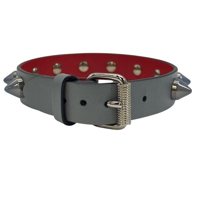 未使用 クリスチャンルブタン 3205177 Loubilink ルービリンク ブレスレット バングル スタッズ レザー グレー Christian Louboutin拍卖