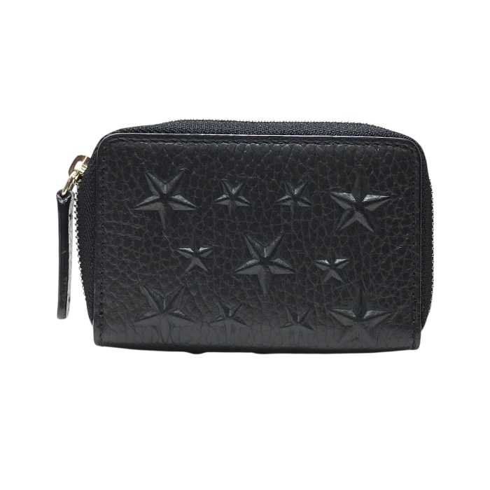 ジミーチュウ コインケース 小銭入れ コンパクトウォレット ラウンドジップ スター エンボス レザー ブラック JIMMY CHOO拍卖