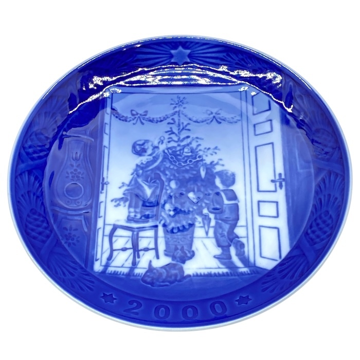 未使用 ロイヤルコペンハーゲン イヤープレート 2000 Trimming the Tree クリスマス 飾り皿 皿 食器 洋食器 ブルー ROYAL COPENHAGEN拍卖