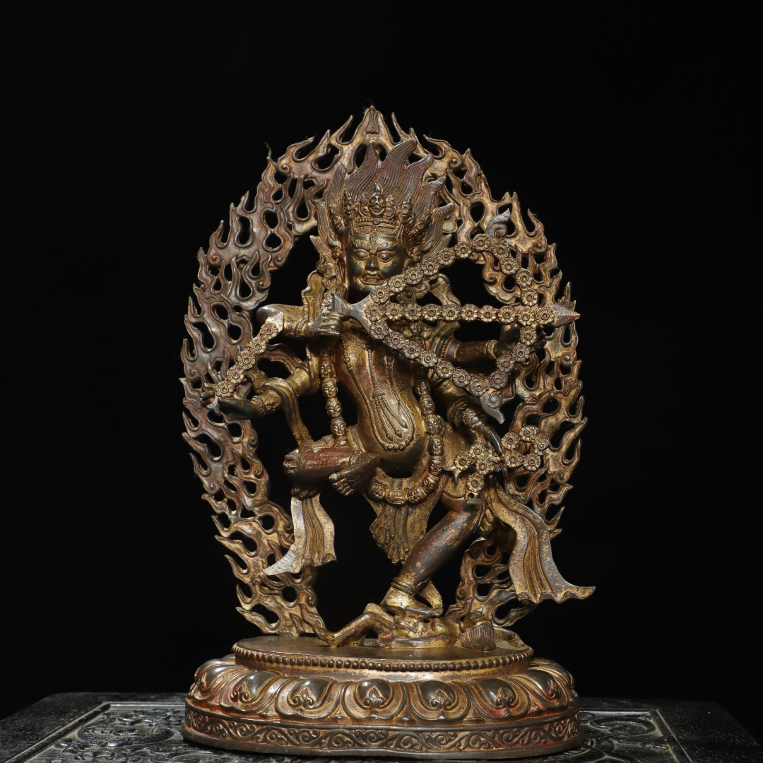 清時代 古銅泥金彫 作明仏母 佛 仏教古美術 仏像 仏 宗教 供奉 置物 擺件 稀少珍品 時代物 古董品 骨董 旧家蔵出し 唐物 中国古玩 古美術品拍卖