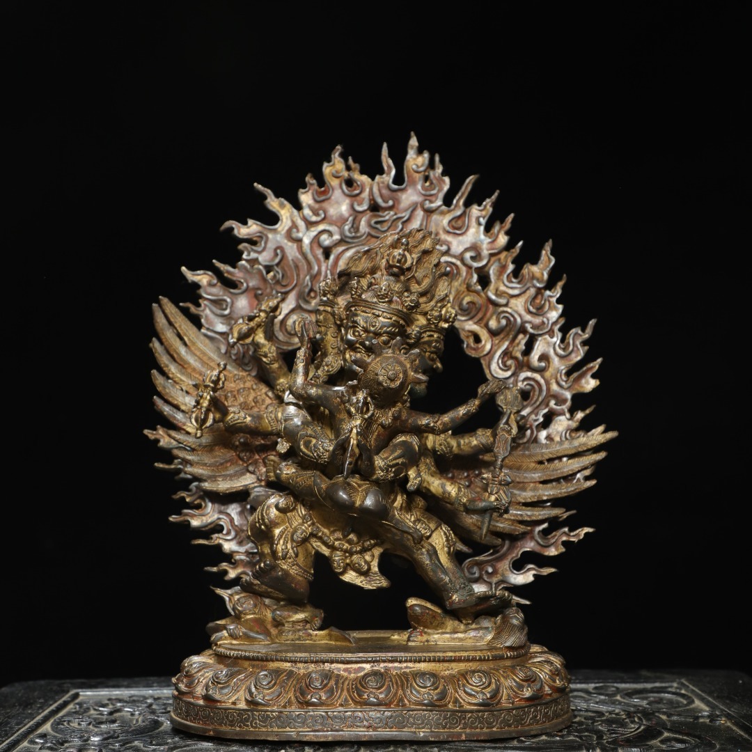 清時代 古銅泥金彫 普巴金剛造像 仏像 仏 宗教 仏教古美術 供奉 置物 擺件 稀少珍品 時代物 古董品 骨董 旧家蔵出 唐物 中国古玩 古美術品拍卖