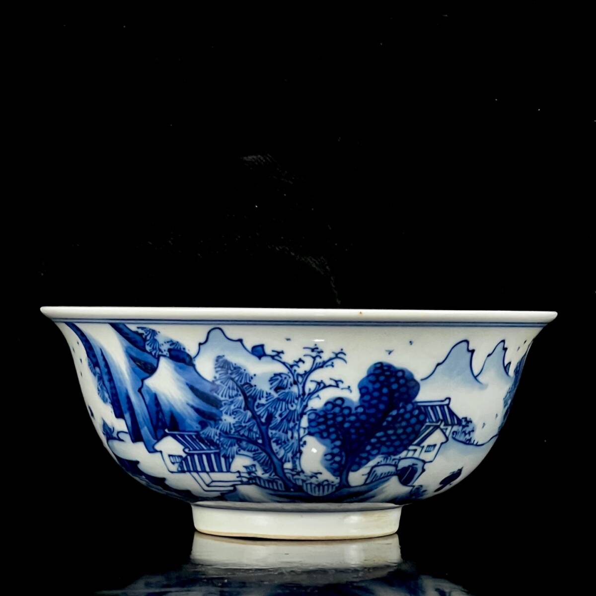 清時代 康熙年製款 古陶磁器 青花 山水紋 碗 茶碗 茶具 擺件 時代物 古董品 骨董 旧家蔵出し 唐物 中国古玩 古美術品拍卖