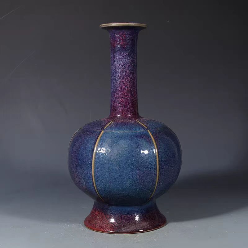 宋代 古陶磁器 鈞窯 藍紫釉 長頸瓶 花瓶 賞瓶 瓷器 古擺件 置物 時代物 古董品 骨董 旧家蔵出し 唐物 中国古玩 古美術品拍卖