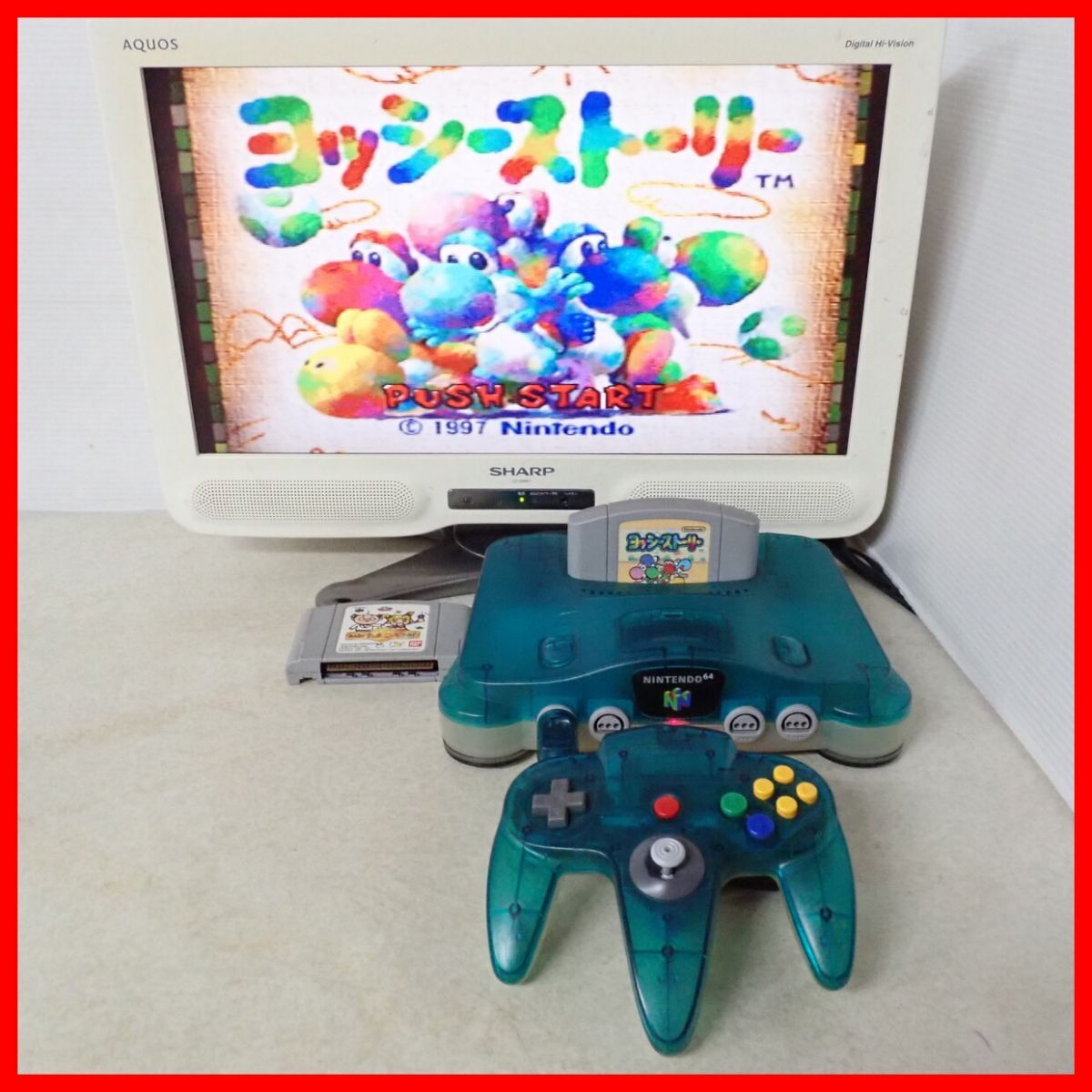 動作品 N64 ニンテンドウ64 本体 NUS-001 クリアブルー+ヨッシーストーリー 等 ソフト2本 まとめてセット【20拍卖