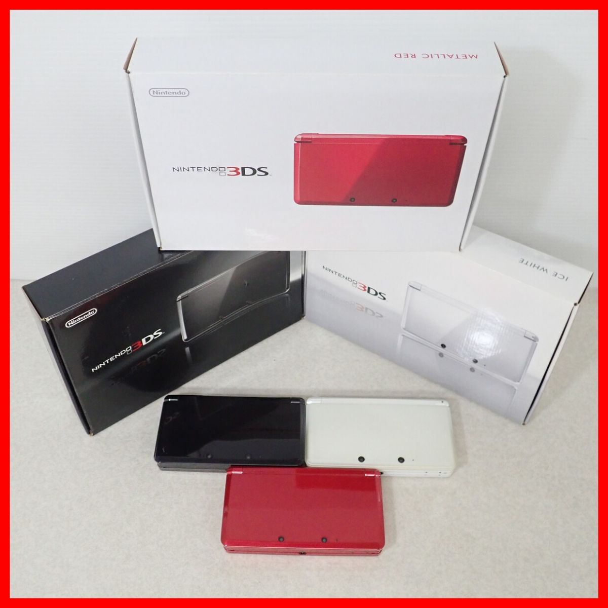 動作品 ニンテンドー3DS 本体 CTR-001 メタリックレッド/アイスホワイト/コスモブラック まとめて3台セット Nintendo 箱説付 即決【10拍卖