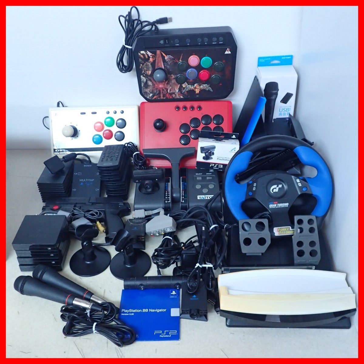 PS/PS2/PS3 プレステ 周辺機器 マイク/アケコン/電車でGO/ガンコン/ハンドル/縦置きスタンド/カメラ 等 まとめて大量セット【60拍卖