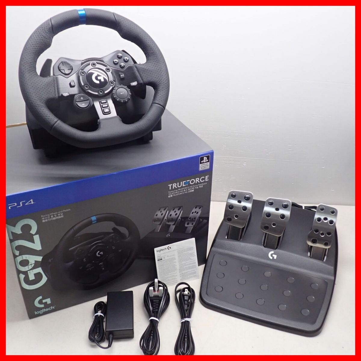 動作品 Logitech G923 TRUEFORCE レーシングホイール&ペダル for PlayStation4 and PC ステアリングコントローラー 箱付【40拍卖