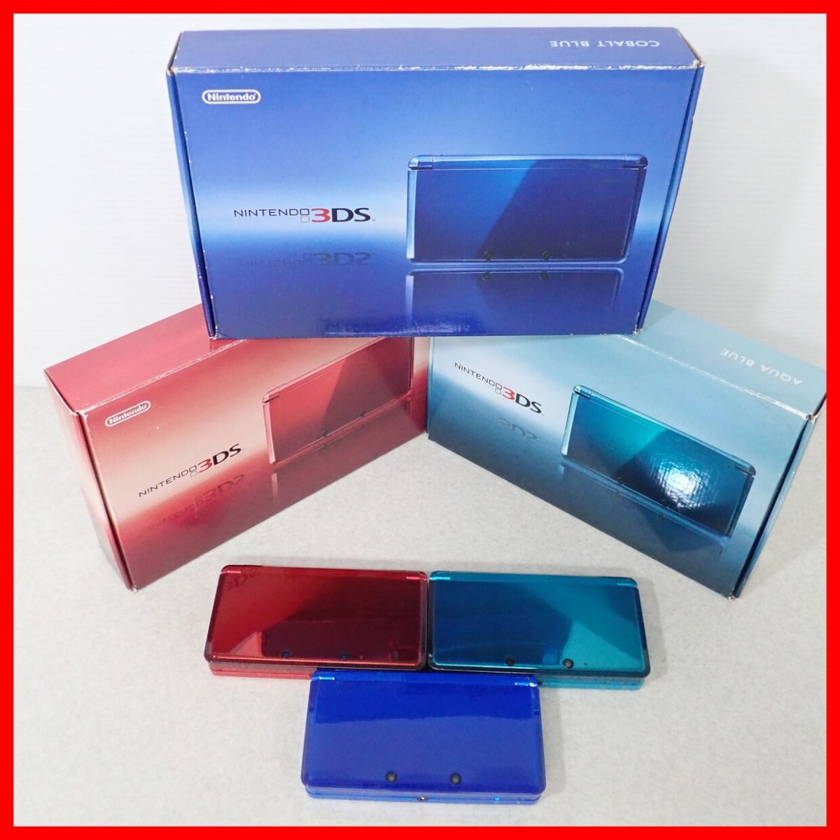 動作品 ニンテンドー3DS 本体 CTR-001 コバルトブルー/フレアレッド/アクアブルー まとめて3台セット Nintendo 任天堂 箱付 即決【10拍卖